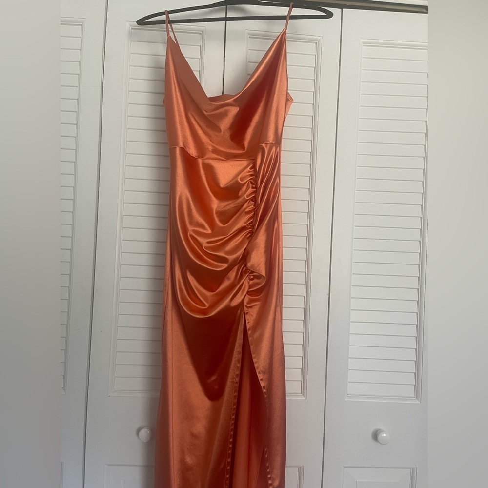 Elegant Backless Satin Dress in Vibrant Orange